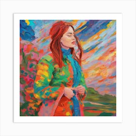 Woman In A Colorful Coat Art Print