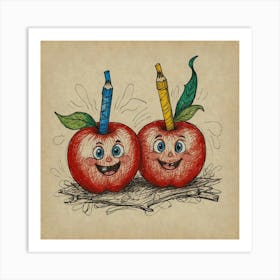 Two Apples With Pencils Art Print