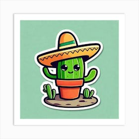 Mexico Cactus With Mexican Hat Sticker 2d Cute Fantasy Dreamy Vector Illustration 2d Flat Cen (12) Art Print