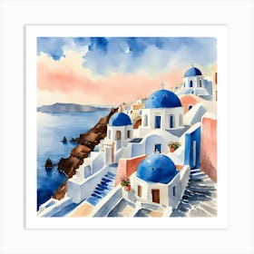 Santorini Greece Watercolor 1 Art Print