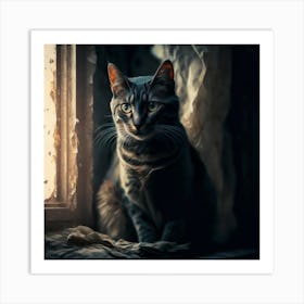 Cat Sitting By The Window Art Print