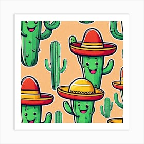 Mexico Cactus With Mexican Hat Inside Taco Sticker 2d Cute Fantasy Dreamy Vector Illustration (12) Art Print