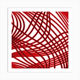 Abstract Red Wavy Lines Art Print