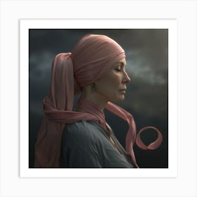 Woman In A Pink Scarf Art Print