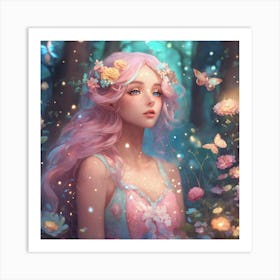 Fairy Girl In The Forest Art Print