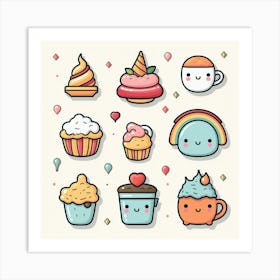 Kawaii Cupcakes Art Print