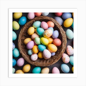 Colorful Easter Eggs In A Basket 1 Art Print