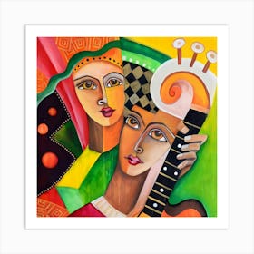 Two Women Playing Guitar Art Print