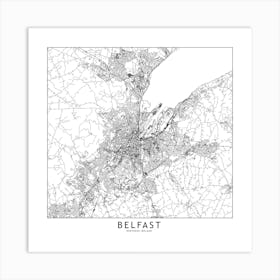 Belfast White Map Square Art Print
