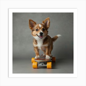 Corgi Puppy On Skateboard Art Print