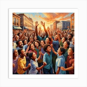 People Celebrating In A City Art Print