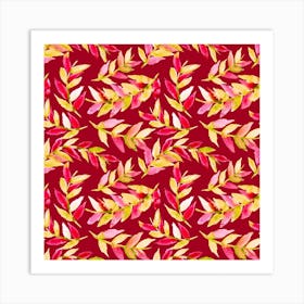 Yellow Red On Red Leaves Curved Art Print
