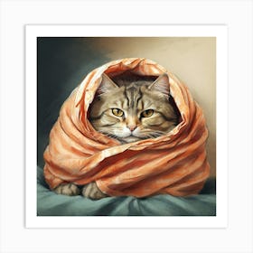 Cat In A Blanket 1 Art Print