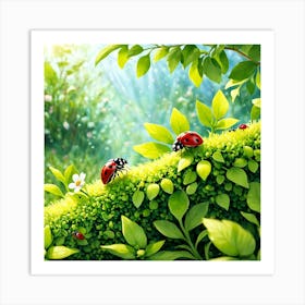 Ladybugs In The Garden 1 Art Print