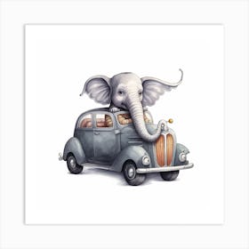 Elephant In A Car Art Print