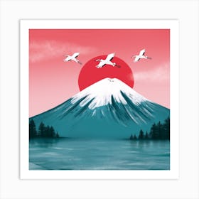 Cranes Over Mount Fuji Art Print