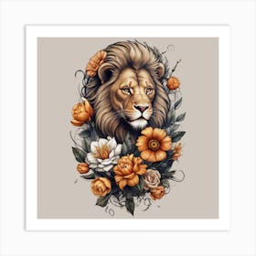 Lion With Flowers Art Print