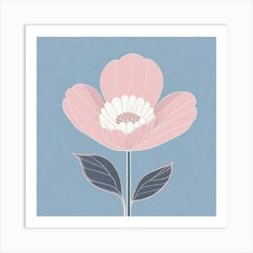 A White And Pink Flower In Minimalist Style Square Composition 491 Art Print