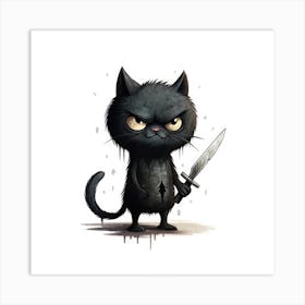 Black Cat With A Knife 1 Art Print