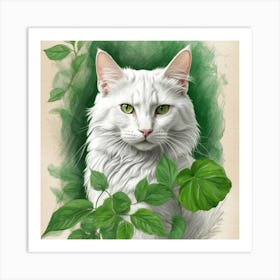 White Cat With Green Eyes Art Print