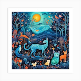 Cats In The Forest Art Print