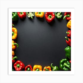 Colorful Peppers On Black Background 12 Art Print