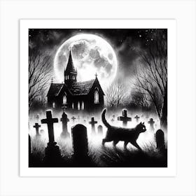 Cat In Cemetery Art Print