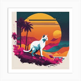 An Image Of A Cat Walking Through An Orange And Yellow Colored Landscape, In The Style Of Dark Teal (2) Art Print
