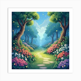 Watercolor Enchanted Garden With Floating Starry Lights 1 Art Print