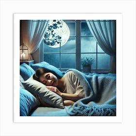 Woman Sleeping In Bed At Night Art Print