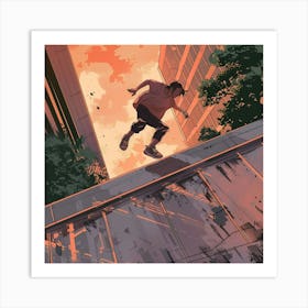 Skateboarder In The Sky Art Print