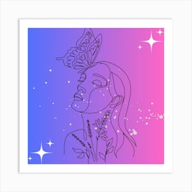 Portrait Of A Woman With A Butterfly Art Print
