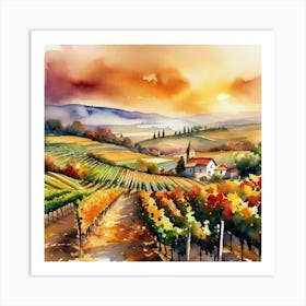 Watercolor Of Vineyards Art Print