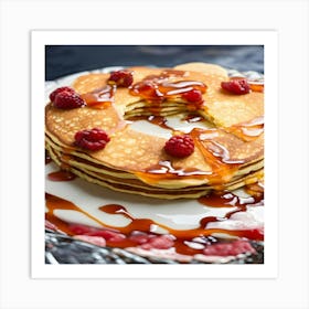 Pancakes With Syrup And Raspberries Art Print