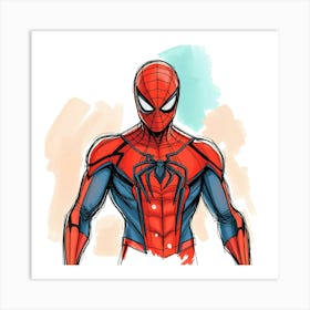 Hand Drawn Sketch Of Spiderman In Color Sketchnote Style, Warm Terracotta And Cool Teal Contrast, Earthy Tones, Visible Texture, Detailed Linework Poster