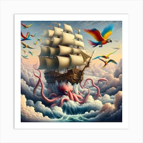 The Parrot’s Plunder: A Fantastical Voyage on the High Seas of the Sky Art Print