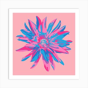 DAHLIA BURSTS Single Abstract Blooming Floral Summer Bright Flower in Fuchsia Pink Blue Purple on Blush Art Print