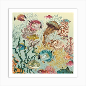 Coral Reef Deep Silence Mint Square Art Print