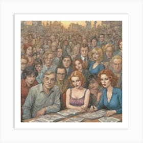 Group Of People Sitting Around A Table Art Print