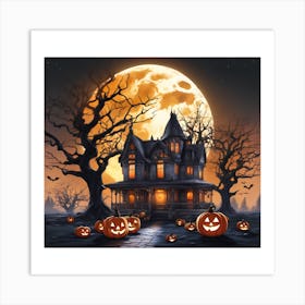 Halloween House With Pumpkins 7 Art Print