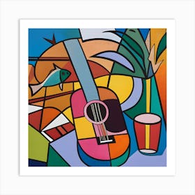 Guitar And Drink Art Print
