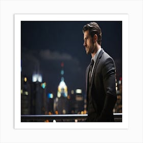 Businessman Standing At Night Art Print