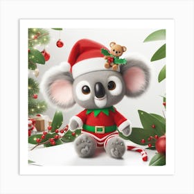 Koala In Santa Hat Art Print
