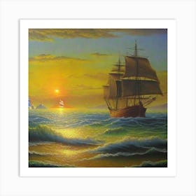 Sailing Ship At Sunset Art Print