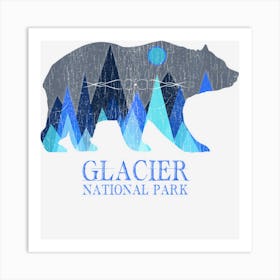 Retro Glacier Grizzly Bear Glacier National Park Art Print