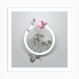 Vintage Provence Rose Minimalist Floral Geometric Circle on Soft Gray n.0534 Art Print