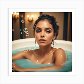 Beautiful Young Woman In A Bubble Bath Art Print