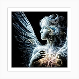 Angel Beauty In White Glowing Lines Creative Illustration 1 Art Print