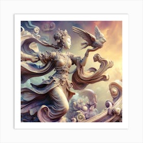 A colourful An image of the artistic interpretation of the statue of Chinese princess zhao liyi in the dynamic pose, adding a touch of fantasy or whimsy 1 Art Print