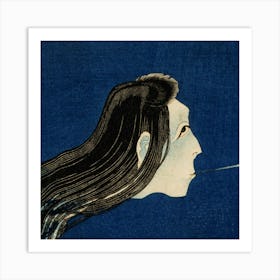 Woman Blowing Smoke Art Print